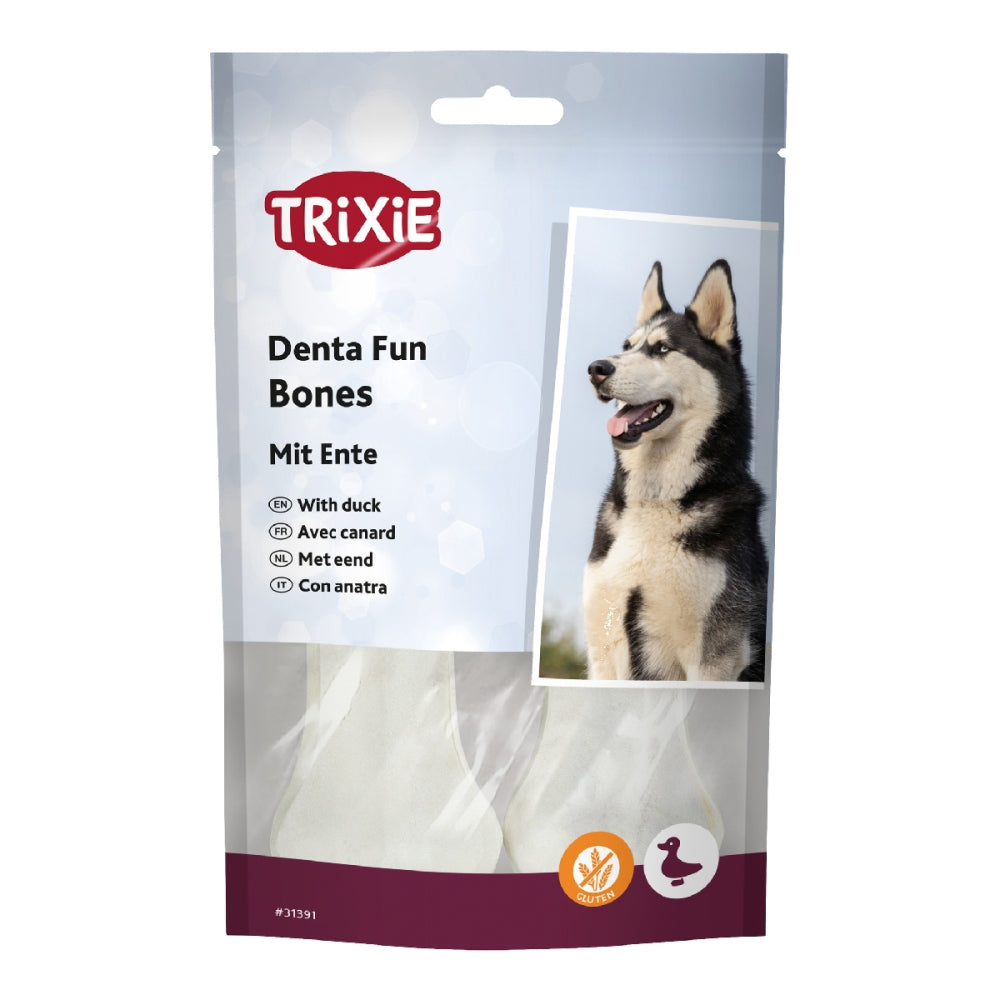 Ласощі Trixie Denta Fun Duck Chewing Bones для собак Кісточка для чищення зубів з качкою 10 см 70 г/2 шт