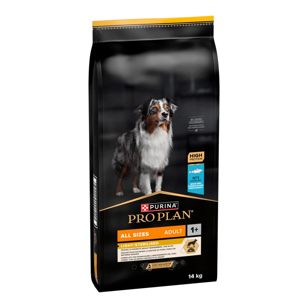 ProPlan Light/Sterilised, З білою рибою, Для собак усіх розмірів з надмірною вагою та/або стерилізованих, сухий корм, 14