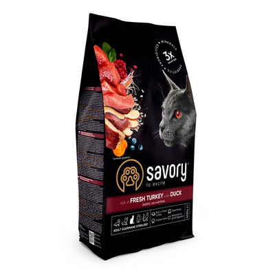 Корм сухий Savory Adult Cat Steril Fresh Turkey with Duck для стерилізованих котів з індичкою та качкою 2 кг