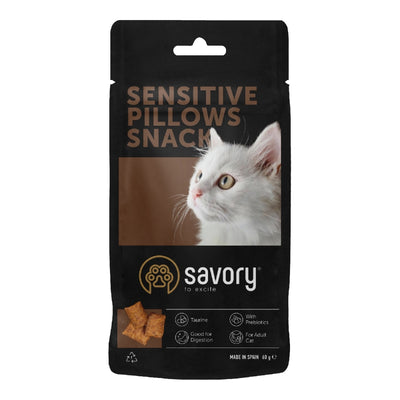 Хрумкі ласощі Savory Cats Snacks Pillows Sensitive для дорослих котів з чутливим травленням, 60 г