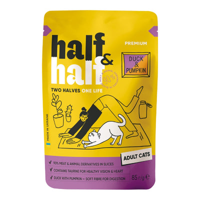Корм вологий Half&Half для дороcлих котів з качкою та гарбузом в соусі 85 г