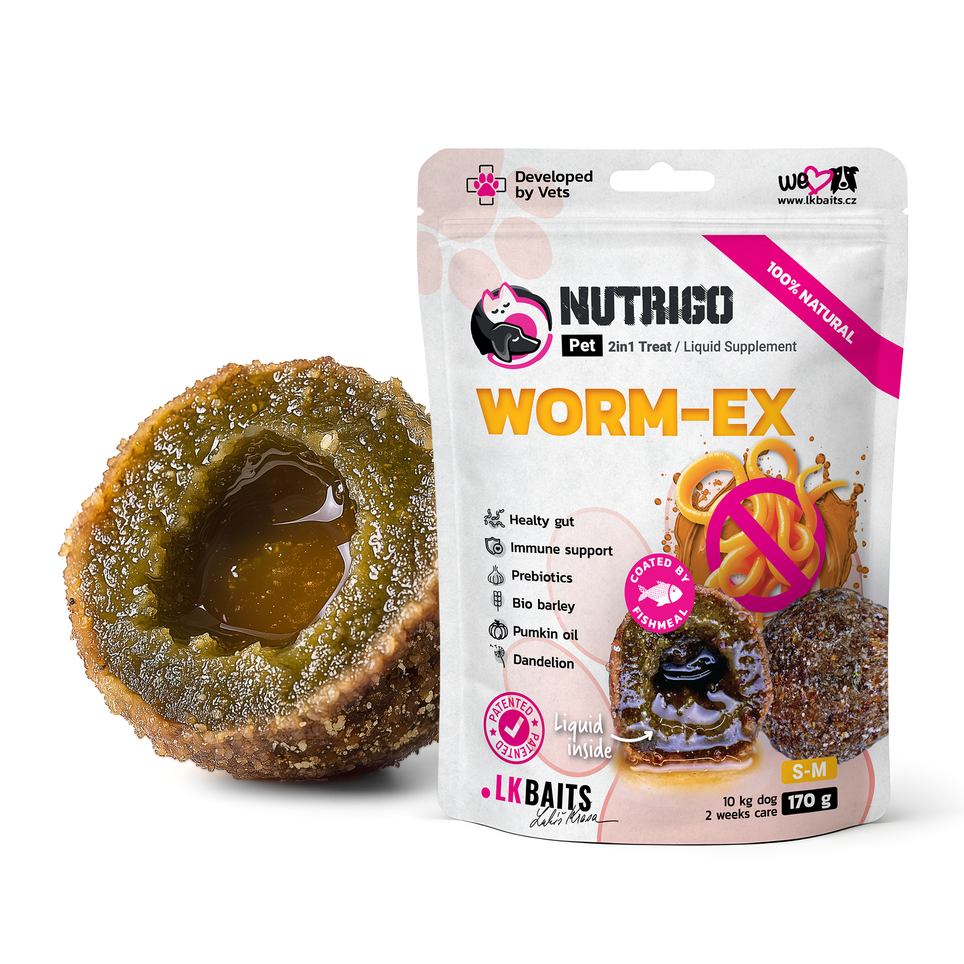 LK Baits Pet Nutrigo Worm-Ex S-M Функціональні ласощі для собак середніх порід з рослинним комплексом для кишківника (Ø 