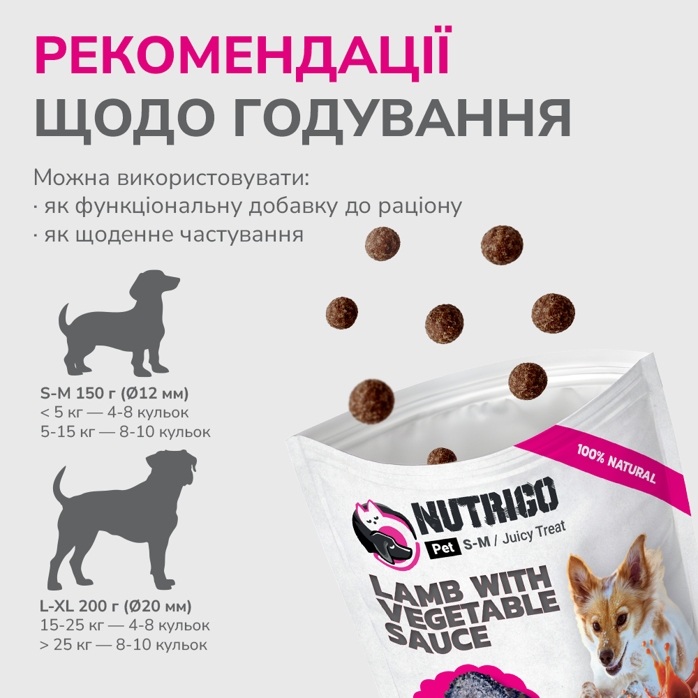 LK Baits Pet Nutrigo Treat Lamb Функціональні ласощі для собак з ягням та овочевим соусом (Ø 12 мм), 150 г