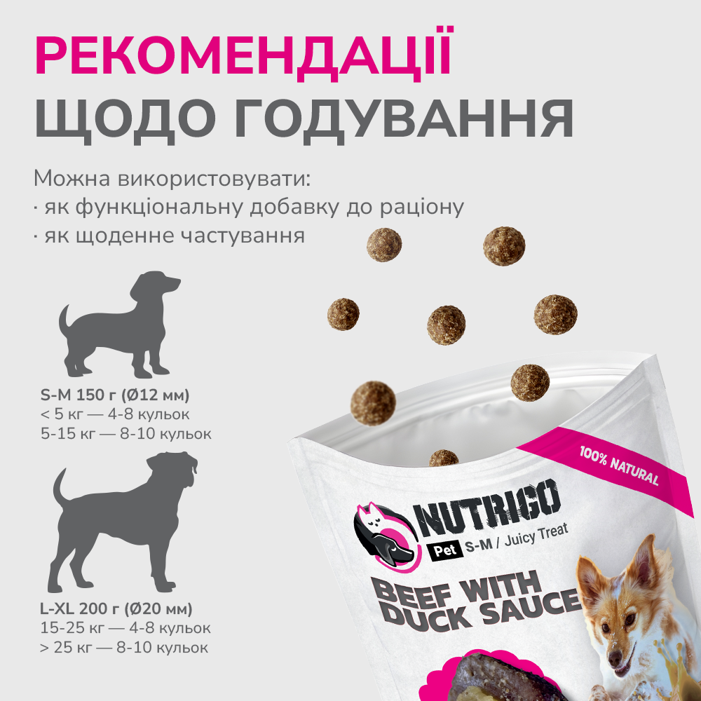 LK Baits Pet Nutrigo Treat Veal Функціональні ласощі для собак з яловичиною та качиним соусом (Ø 12 мм), 150 г