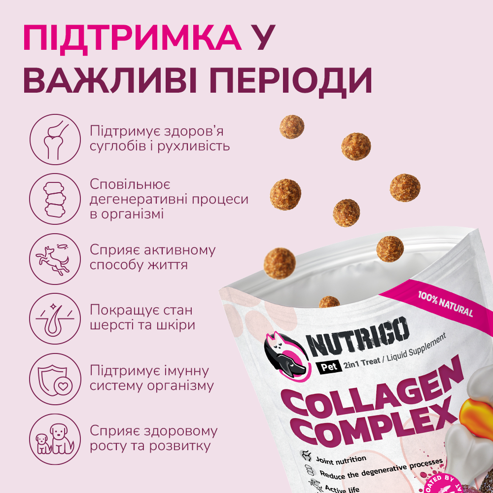 LK Baits Pet Nutrigo Collagen Complex S-M Функціональні ласощі для собак середніх порід з колагеном (Ø 20 мм), 170 г