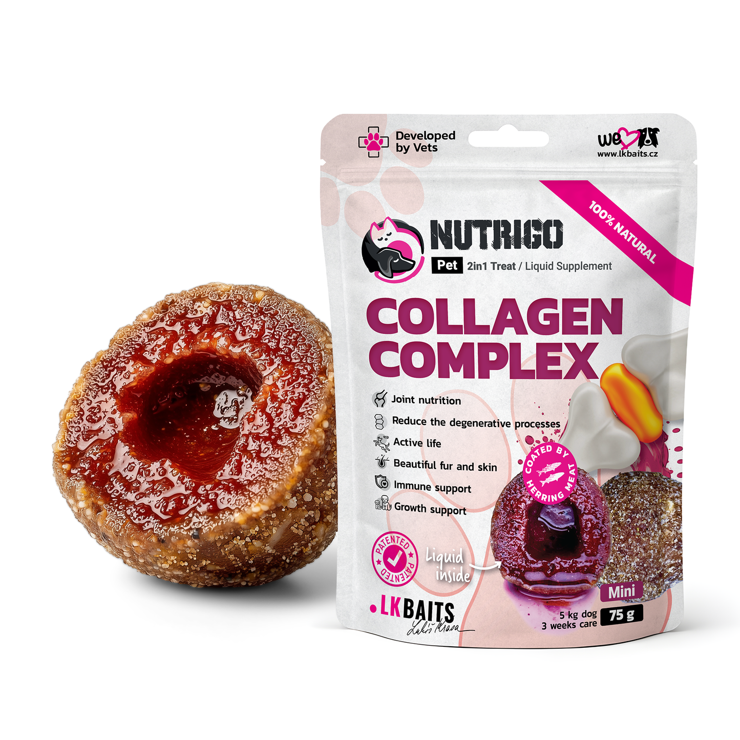 LK Baits Pet Nutrigo Collagen Complex Mini Функціональні ласощі для собак дрібних порід з колагеном (Ø 15 мм), 75 г