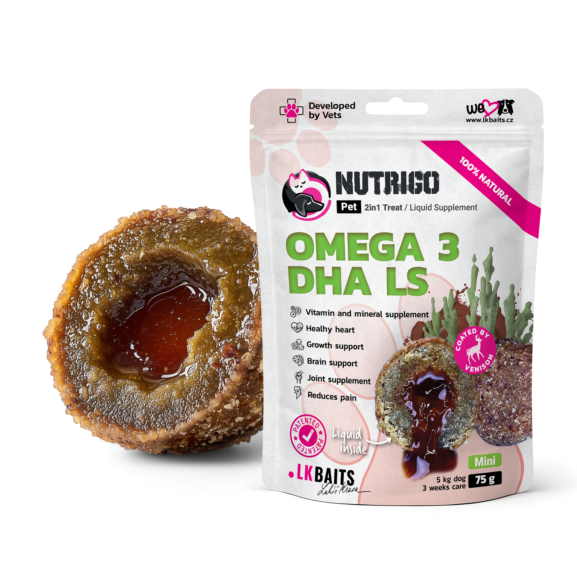 LK Baits Pet Nutrigo Omega-3 Algae Mini Функціональні ласощі для собак дрібних порід з олією водоростей (Ø 15 мм), 75 г