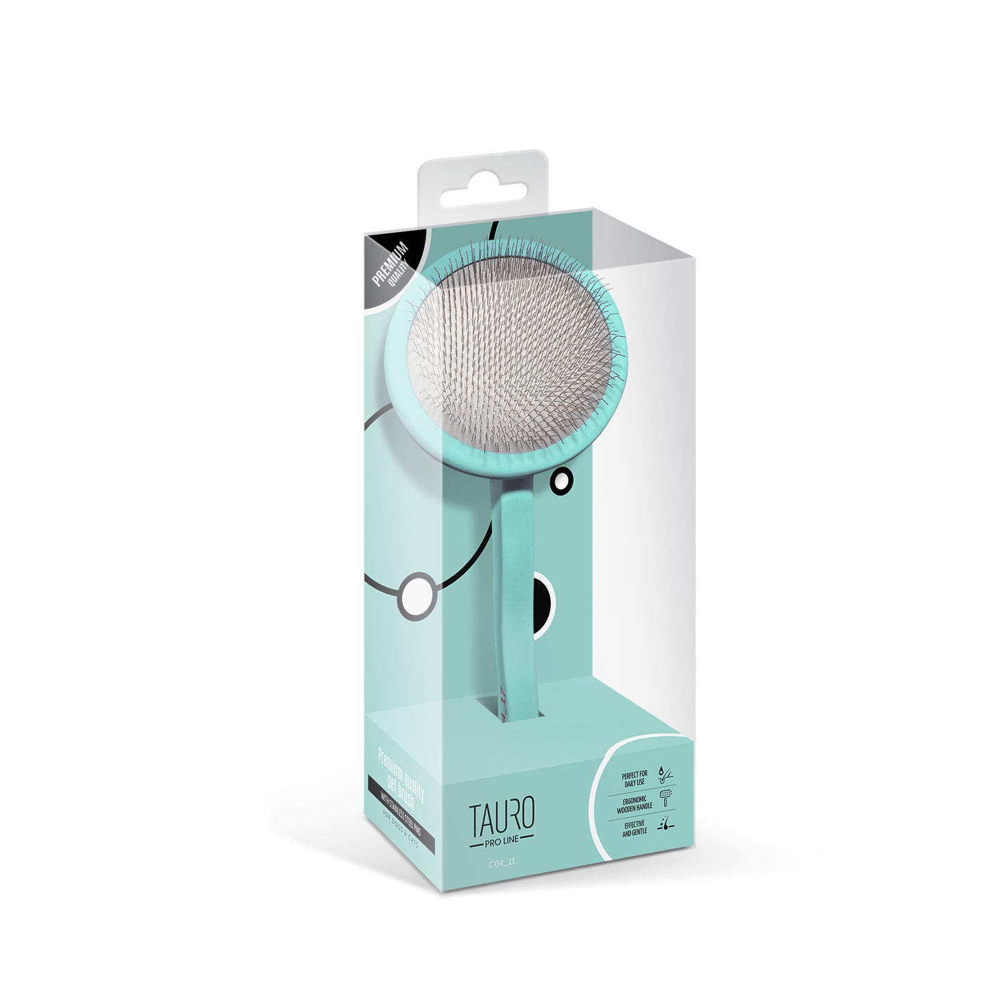 Tauro Pro Line Щітка дерев'яна кругла, зубці 11 мм, м'ятна, M, 9 х 19 см