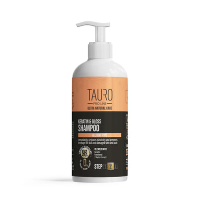 Tauro Pro Line Ultra Natural Care Keratin & Gloss Shampoo Кератиновий шампунь для шерсті собак і котів, 1000 мл
