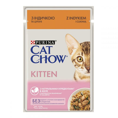 CAT CHOW Kitten, З індичкою та кабачками в желе, консерва 26×85 г