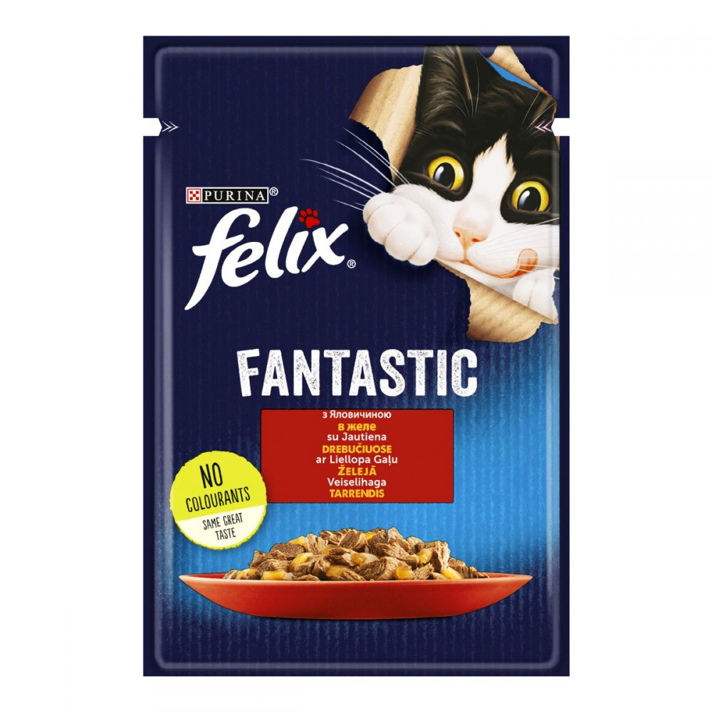FELIX Fantastic, З яловичиною, Шматочки у желе, консерва 26×85 г