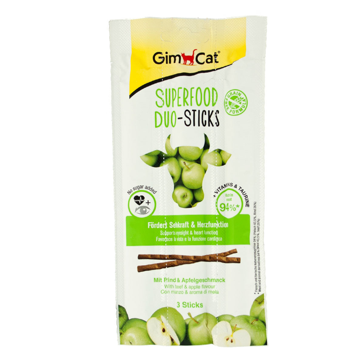 Ласощі GimCat Superfood Duo-Sticks для котів палички з яловичиною та яблуками 3 шт