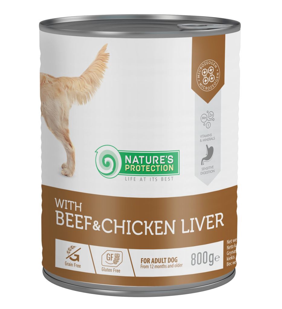Nature's Protection Adult Beef & Chicken Liver Вологий корм для собак з яловичиною і курячою печінкою, 800 г