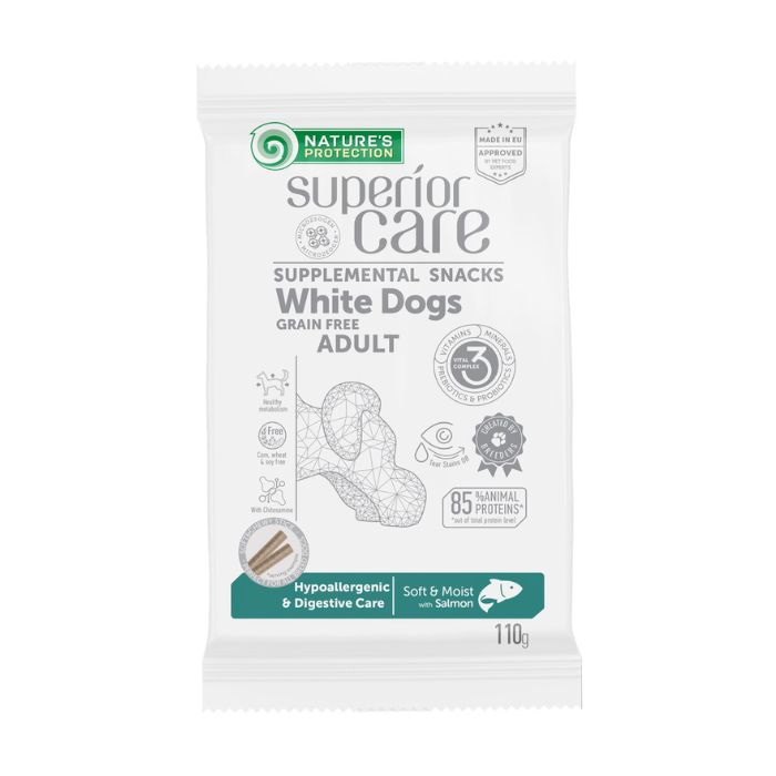 Nature's Protection Superior Care White Dogs Hypoallergenic & Digestive Care Беззернові ласощі для дорослих собак із біл