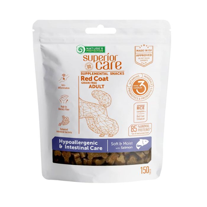 Nature's Protection Superior Care Red Coat Hypoallergenic & Intestinal Care Беззернові ласощі для дорослих собак з рудим