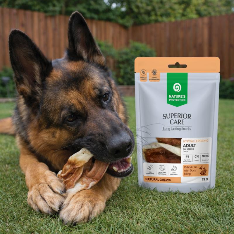 Nature's Protection Superior Care Rabbit Ears with Duck Filling Ласощі для собак кролячі вушка з начинкою з качки, 75 г
