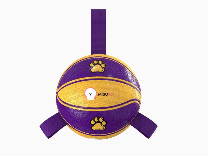 MISOKO Іграшка для собак, м'яч надувний, у формі баскетбольного м'яча, фіолетовий з жовтим, 15 см