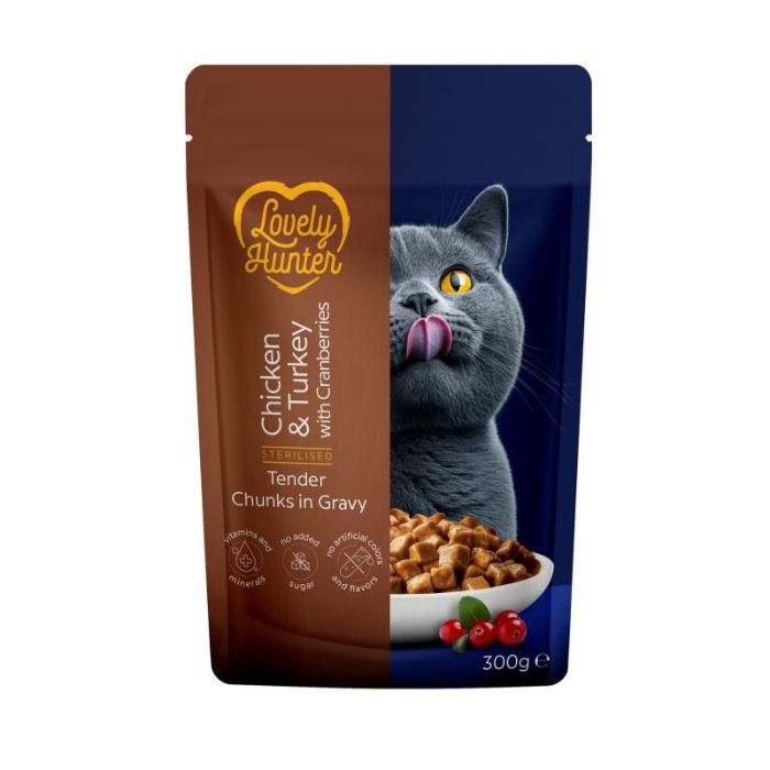 Lovely Hunter Sterilised Adult Cats with Chicken, Turkey and Cranberries Вологий корм для стерилізованих котів з куркою,