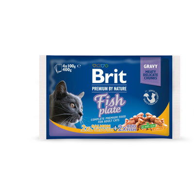 Корм вологий Brit Premium Cat Fish Plate pouches набір паучів для котів рибна тарілка з тріскою, лососем та фореллю 100 г х 4 шт.