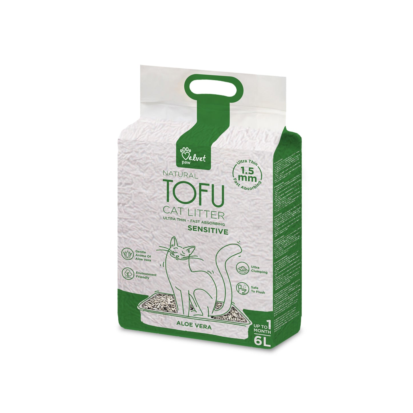 VELVET PAW TOFU Наповнювач туалетів для котів, схильних до алергії, з екстрактом алое вера, 6 л/2,6 кг