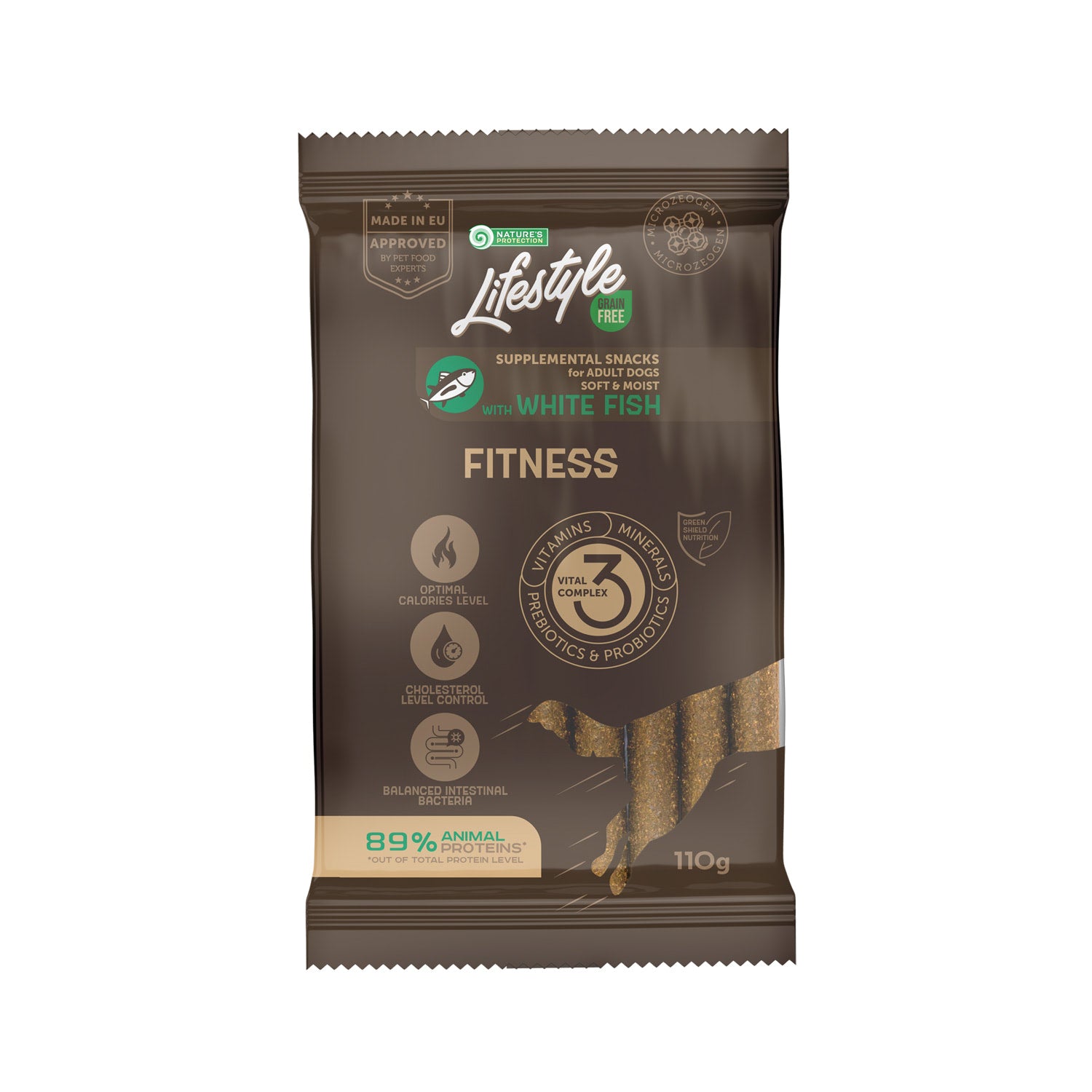 Nature's Protection Lifestyle Grain Free White fish Fitness Беззернові ласощі для собак з білою рибою, 110 г