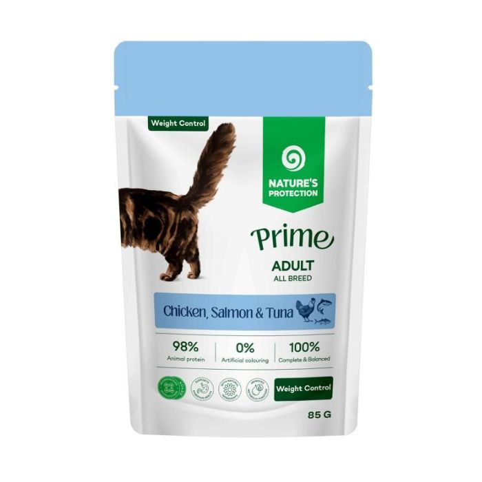 Nature's Protection Prime Adult Cats Weight Control Chicken, Salmon and Tuna Вологий корм для котів для контролю ваги з 