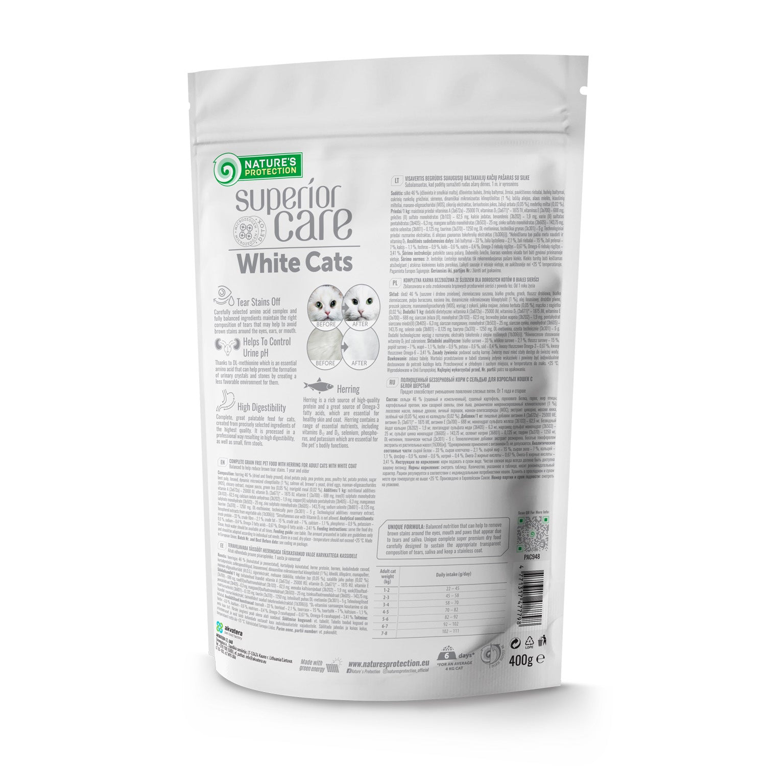Nature's Protection Superior Care White Cats Grain Free Herring Сухий беззерновий корм для дорослих котів з білим забарв