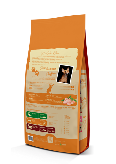ARATON Outdoor Adult All Breeds Сухий корм з куркою та індичкою для дорослих котів 15 кг