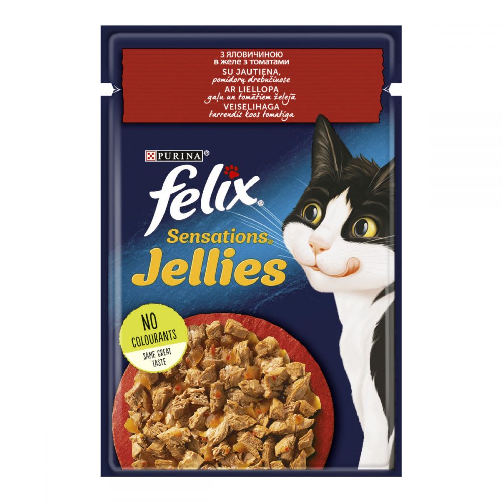 FELIX Sensations Jellies, З яловичиною в желе з томатами, консерва 26×85 г