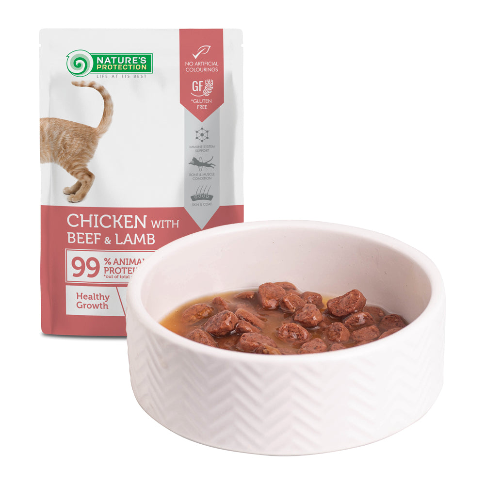 Nature’s Protection Kitten Healthy Growth Chicken Beef & Lamb Вологий корм для кошенят для здорового зростання з куркою,
