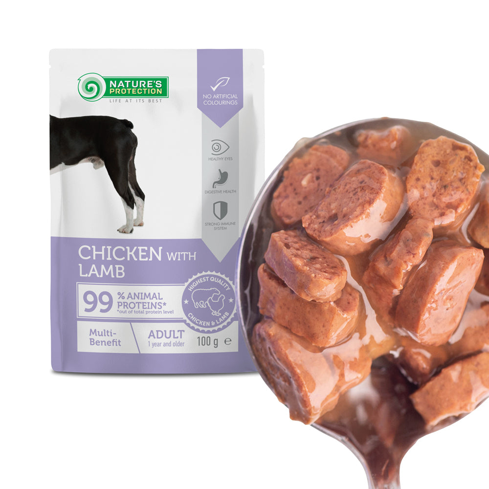 Nature’s Protection Adult Multi-benefit Chicken with Lamb Вологий корм для собак мульті-користь з куркою і ягням, 100 г