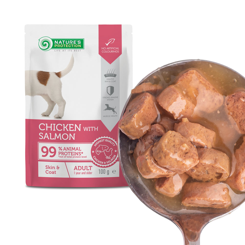 Nature’s Protection Adult Skin&Coat Chicken with Salmon Вологий корм для собак для здорової шкіри та шерсті з куркою і л