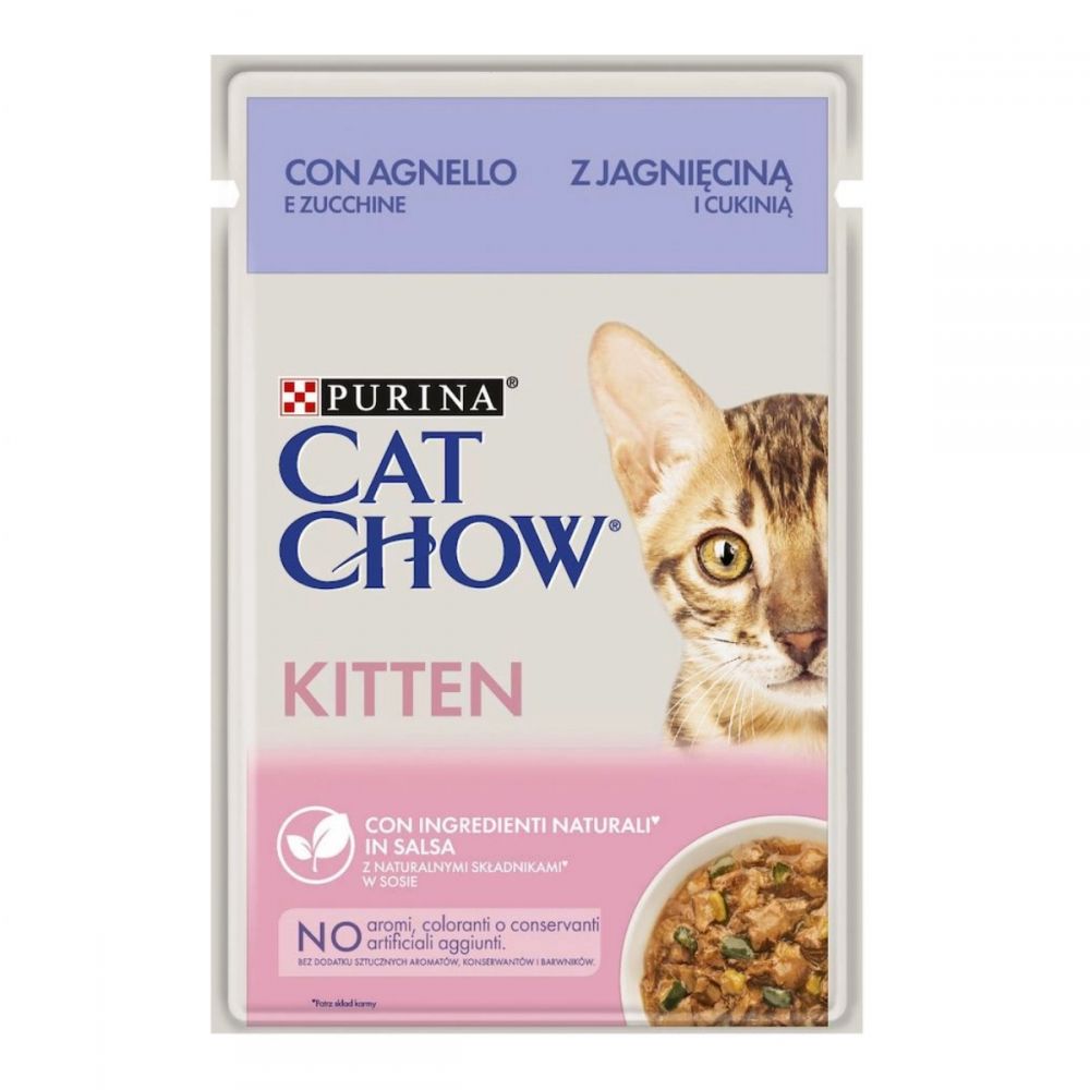 CAT CHOW Kitten, З ягням та цукіні в желе, консерва 26×85 г