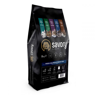 Корм сухий Savory Adult Cat Gourmand Fresh Salmon and White Fish для дорослих котів зі свіжим лососем і білою рибою 400 