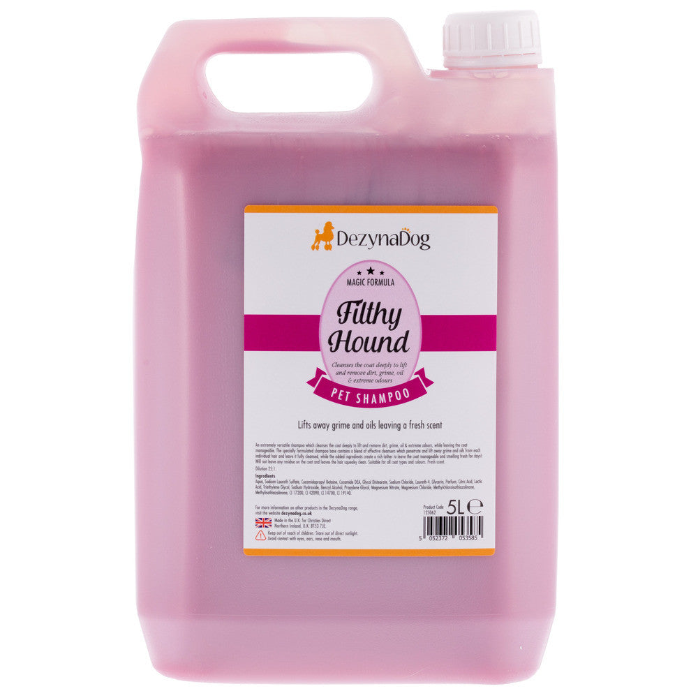 Шампунь Dezynadog Filthy Hound Deep Clean для глибокого очищення брудної шерсті дезодорує має стійкий аромат Пармської Фіалки 5л
