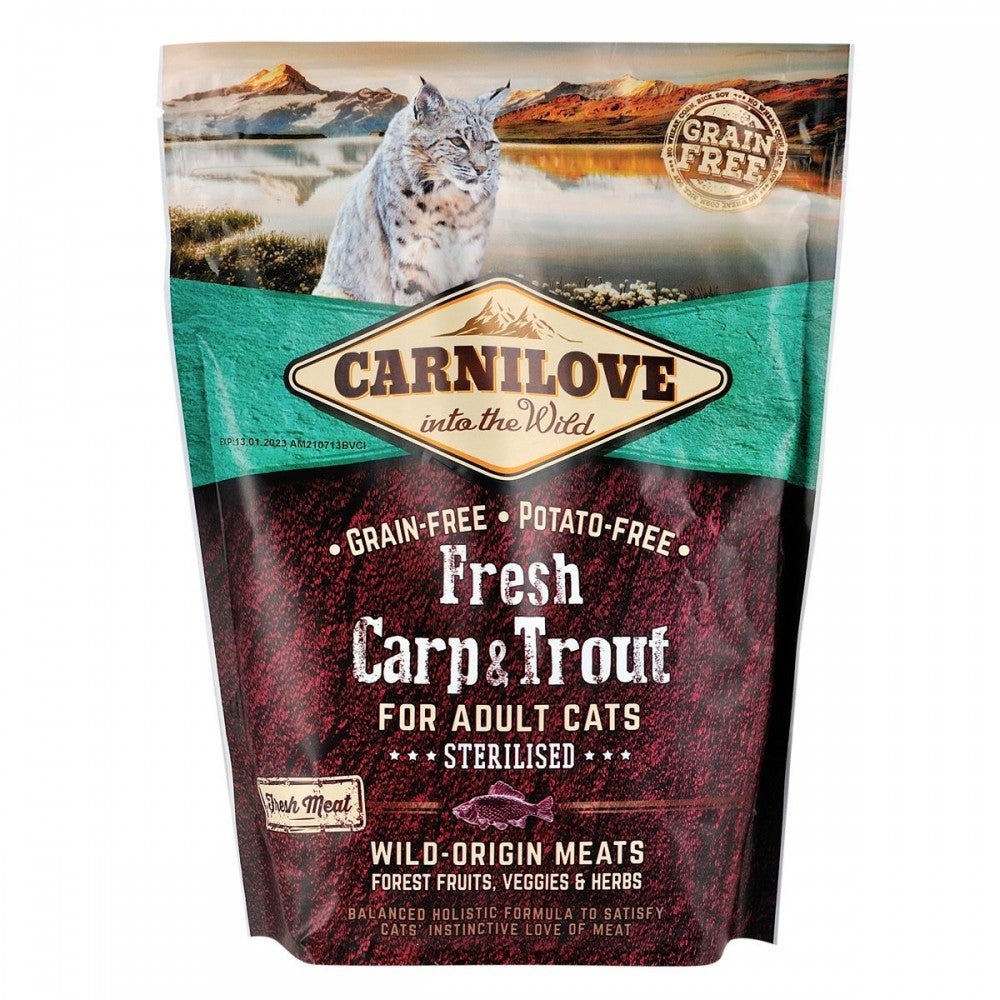 Корм сухий Carnilove Fresh Carp and Trout Sterilised for Adult Cats для дорослих стерилізованих та кастрованих котів з коропом та фореллю 400 г