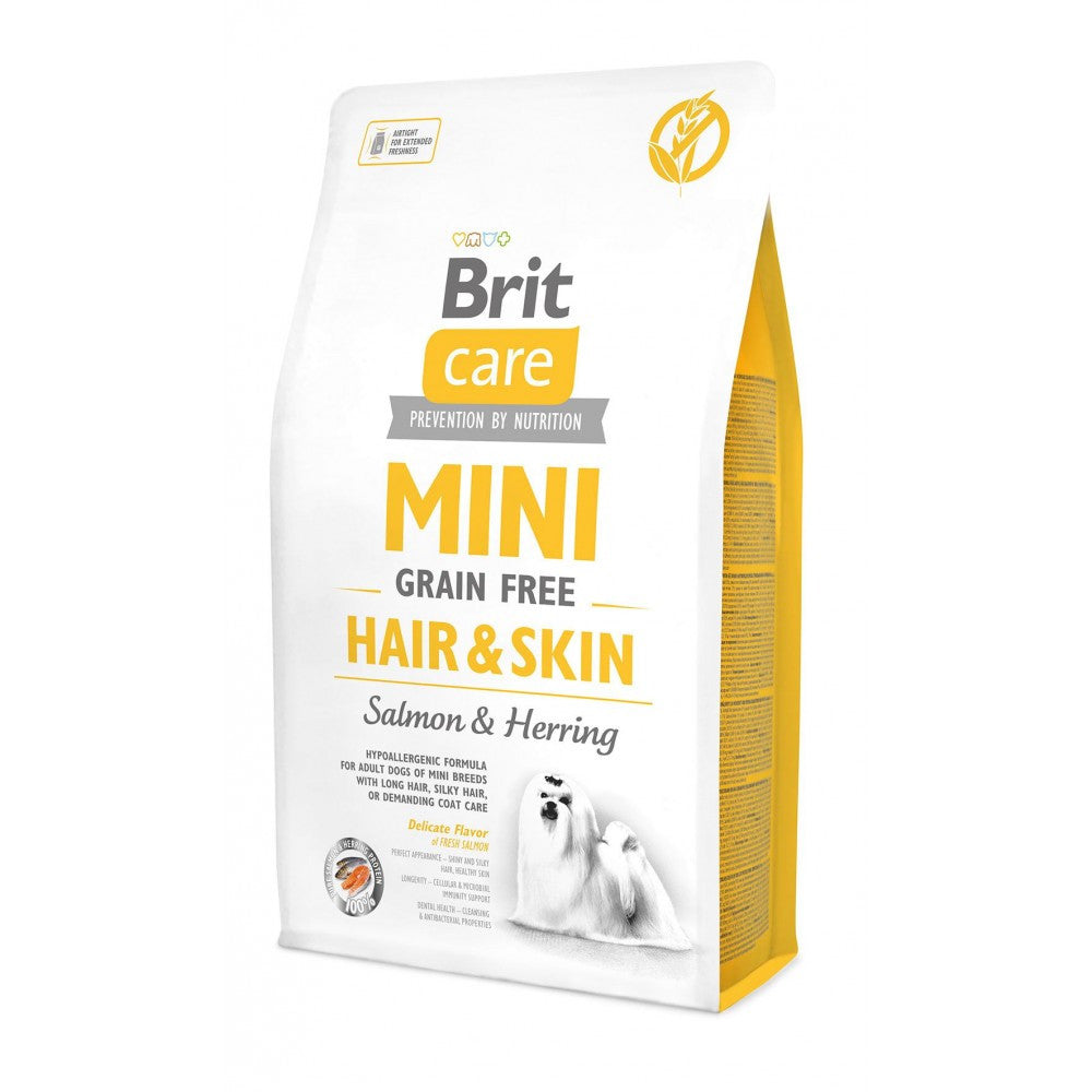 Корм сухий Brit Care Grain Free Mini Hair and Skin для дорослих собак мініатюрних порід для шкіри та шерсті з лососем та оселедцем 2 кг