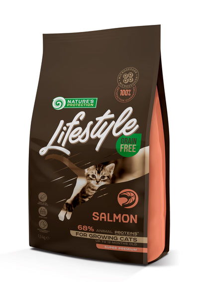 Nature's Protection Lifestyle Growing Salmon Сухий беззерновий корм для кошенят з лососем, 1,5 кг