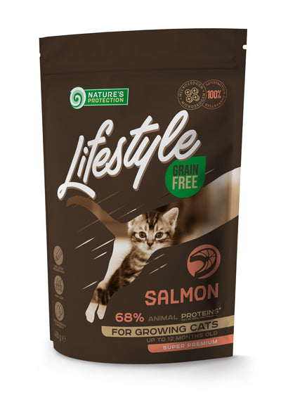 Nature's Protection Lifestyle Growing Salmon Сухий беззерновий корм для кошенят з лососем, 400 г