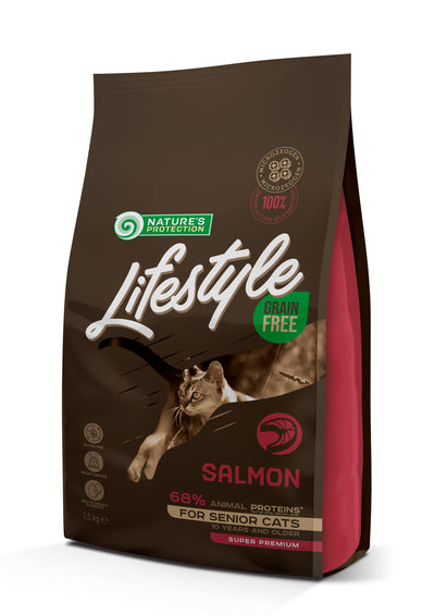 Nature's Protection Lifestyle Senior Salmon Сухий беззерновий корм для літніх котів з лососем, 1,5 кг