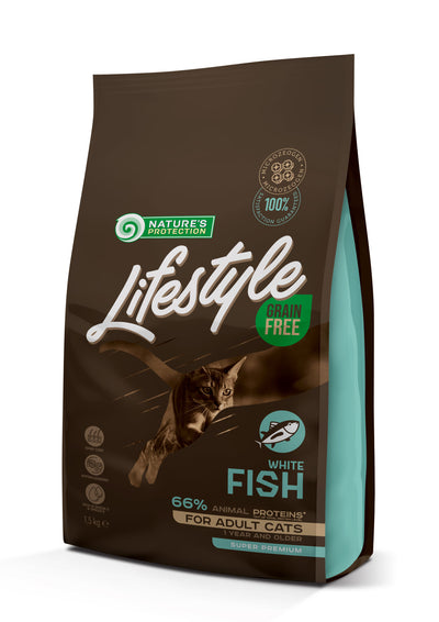 Nature's Protection Lifestyle Adult White fish Сухий беззерновий корм для котів з білою рибою, 1,5 кг