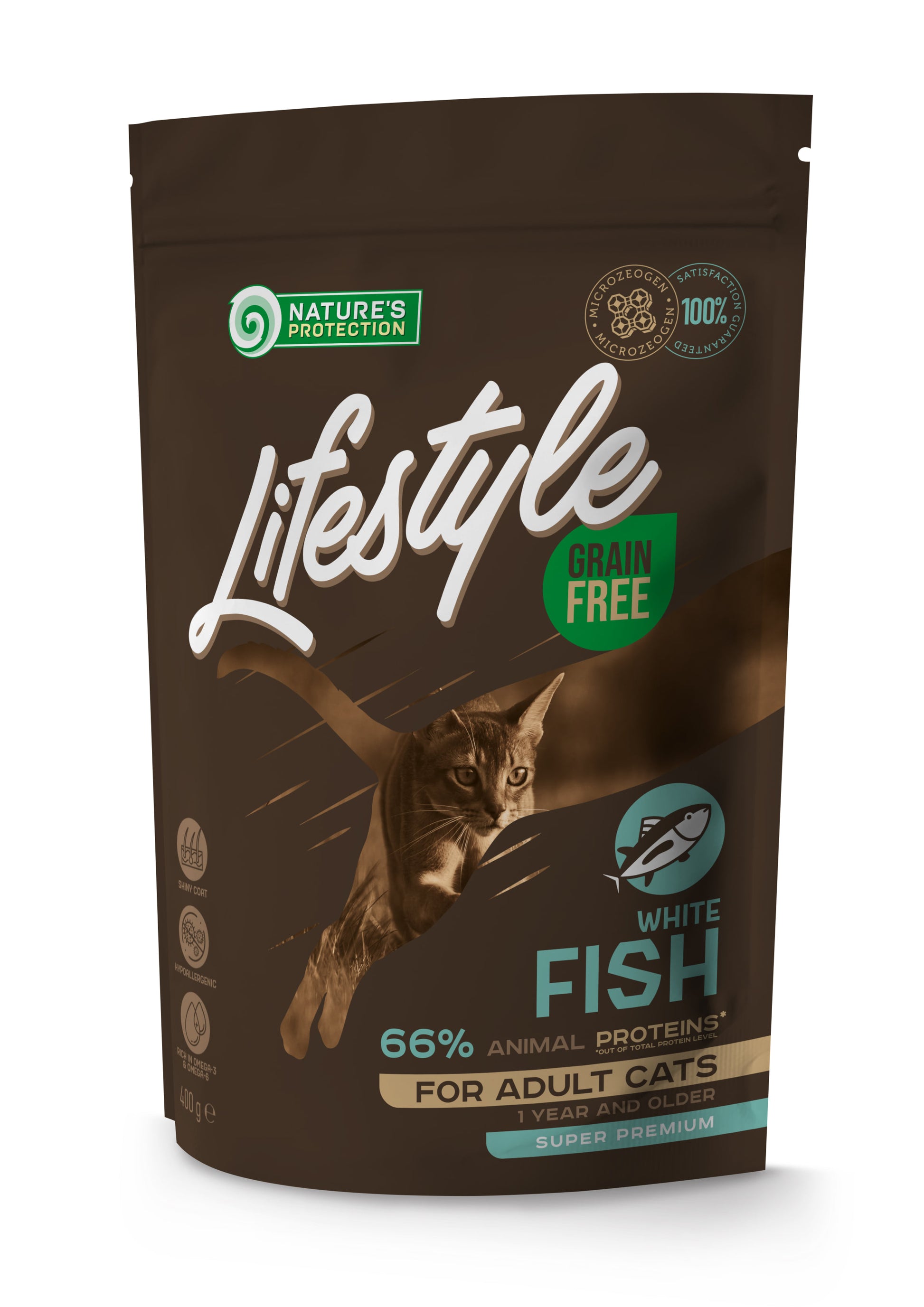Nature's Protection Lifestyle Adult White fish Сухий беззерновий корм для котів з білою рибою, 400 г