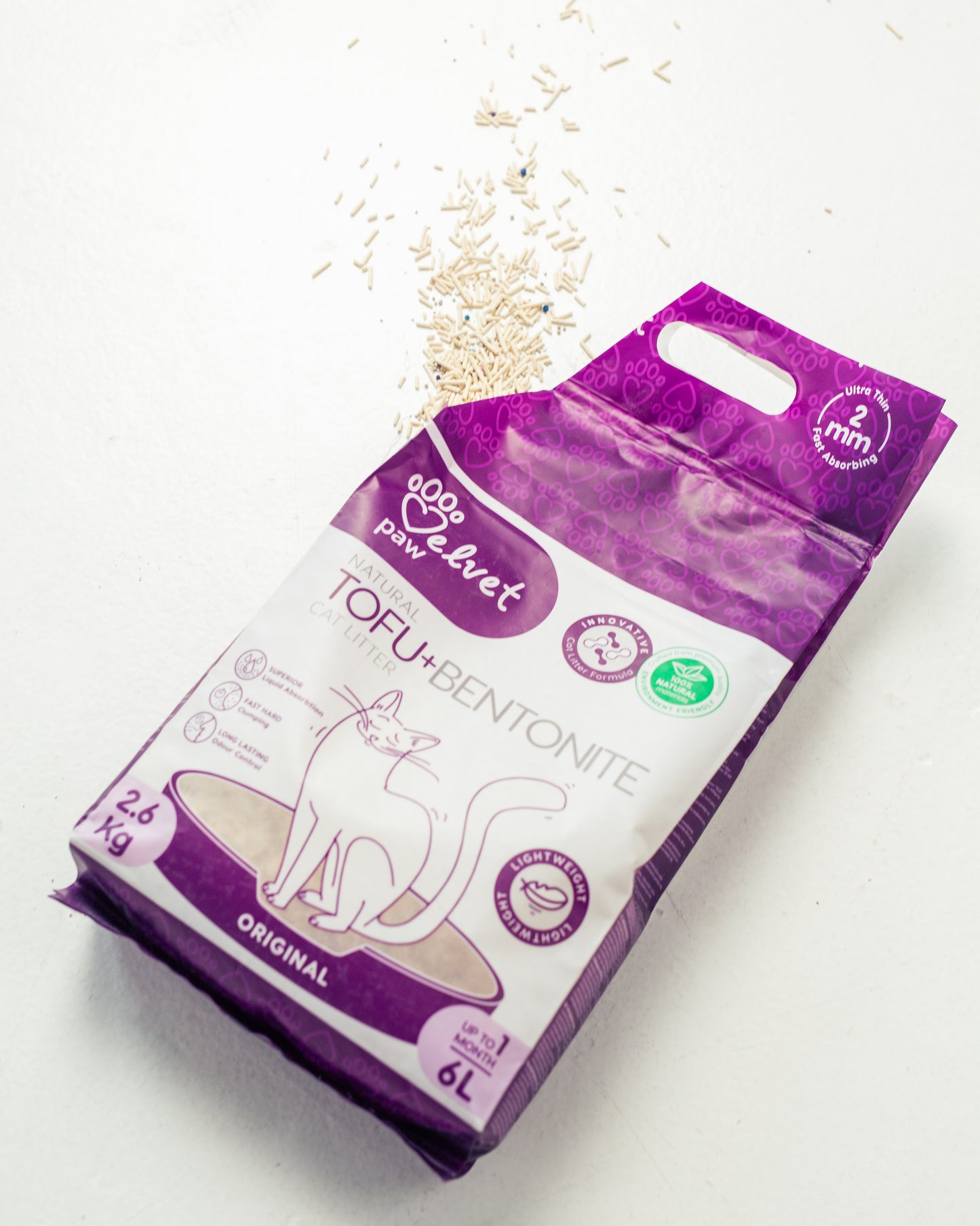 VELVET PAW TOFU Наповнювач для котячих туалетів з бентонітом, оригінальний, гранули 2 мм, 6 л/2,6 кг