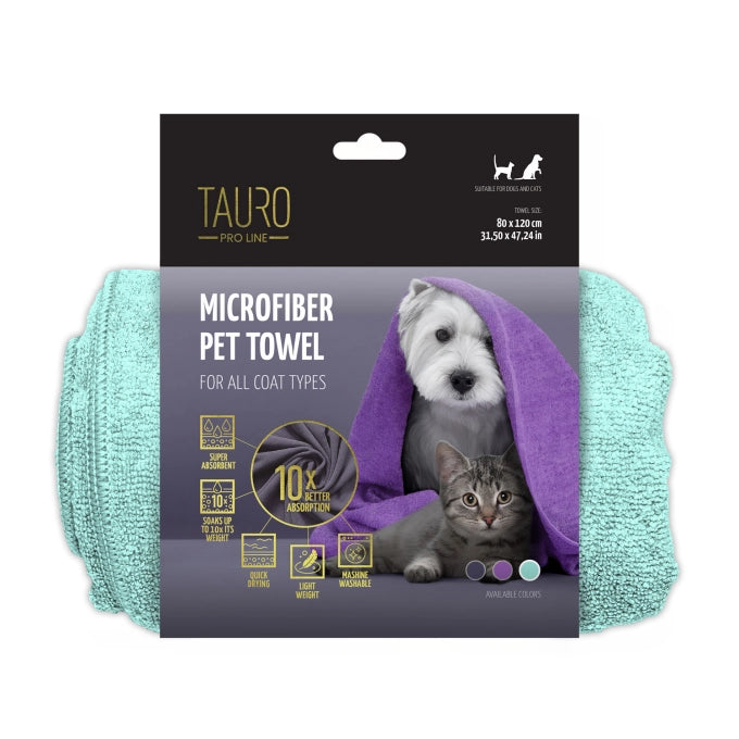 Tauro Pro Line Рушник з мікрофібри для домашніх тварин м'ятний, 80x120 см