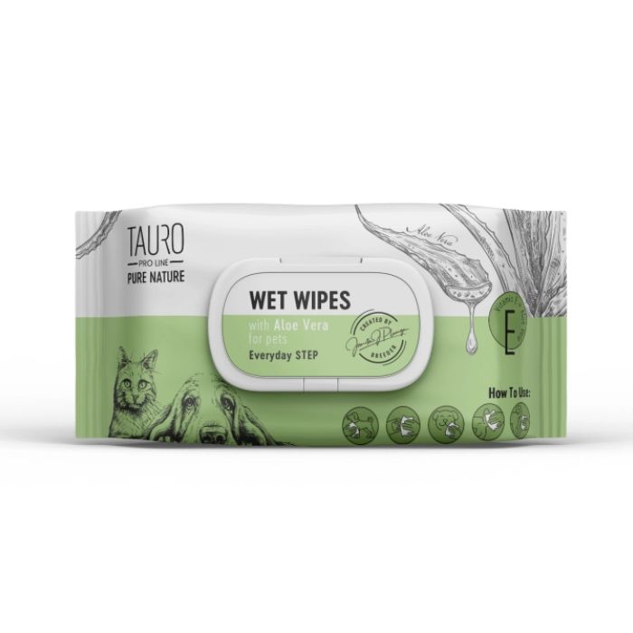 Tauro Pro Line Pure Nature Aloe Vera Вологі серветки для догляду за шерстю, вухами, лапами та носом з екстрактом алое ве