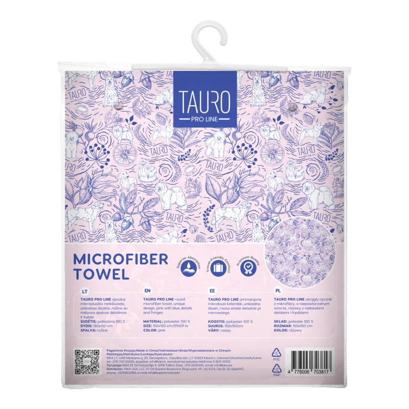 Tauro Pro Line Рушник з мікрофібри круглий рожевий з блакитними деталями та китицями, 150 х 150 см