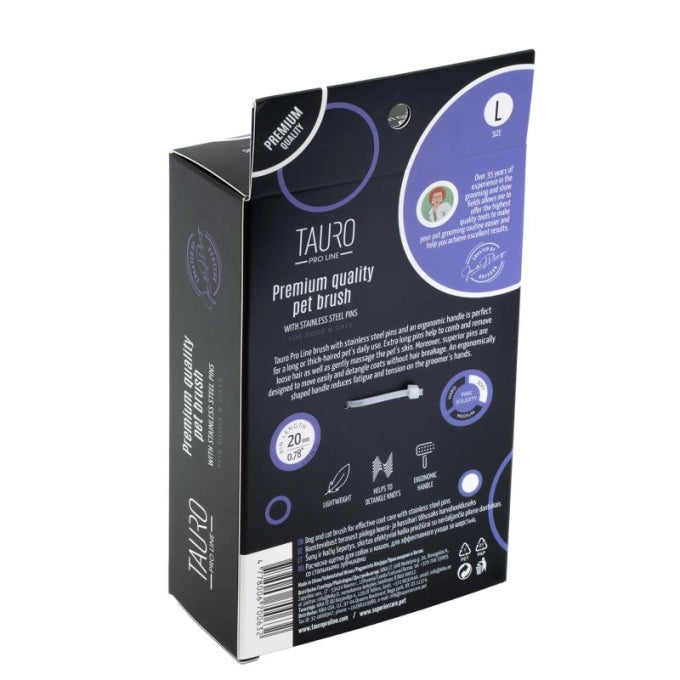 Tauro Pro Line Royal Щітка пластикова тонкі та м'які зубчики з нержавіючої сталі 20 мм, фіолетова, велика 17,5 x 10,6 x 