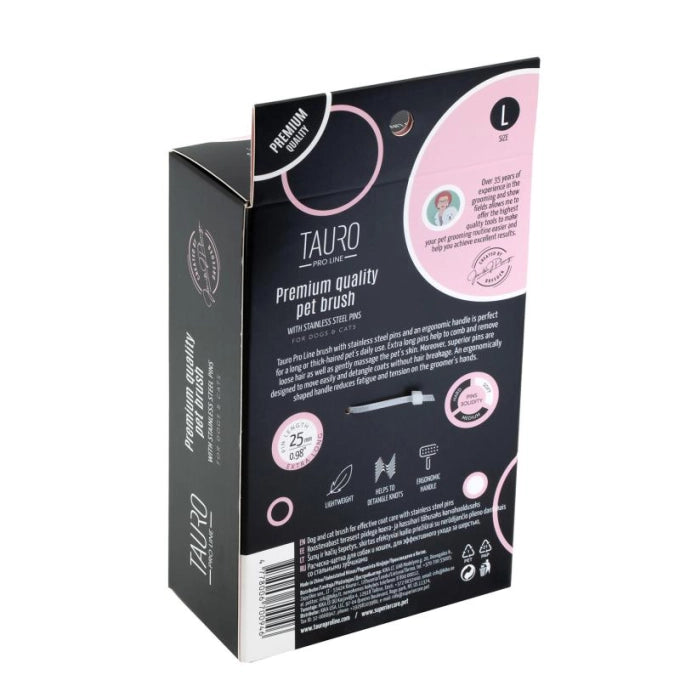 Tauro Pro Line Royal Щітка пластикова тонкі та м'які зубчики з нержавіючої сталі 25 мм, рожева, велика 17,5 x 10,6 x 6,2