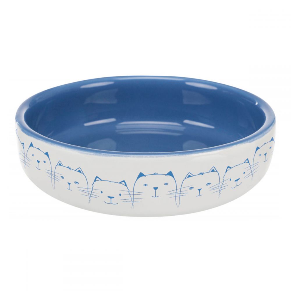 Миска Trixie для котів короткомордих порід Hello my little cat синя/біла керамічна 15 см 300 мл