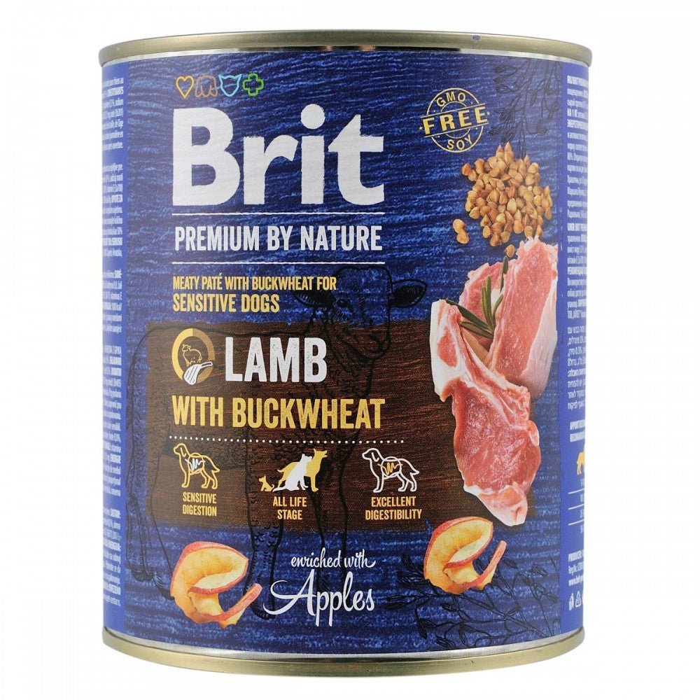 Корм вологий Brit Premium by Nature k консерви для собак з ягням та гречкою 800 г